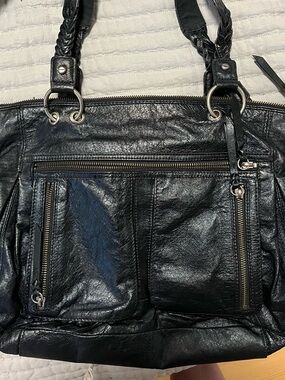 The Sak Black Leather Braided-Handle Shoulder Bag